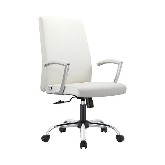 LeisureMod Evander Series Office Chair in White Leather