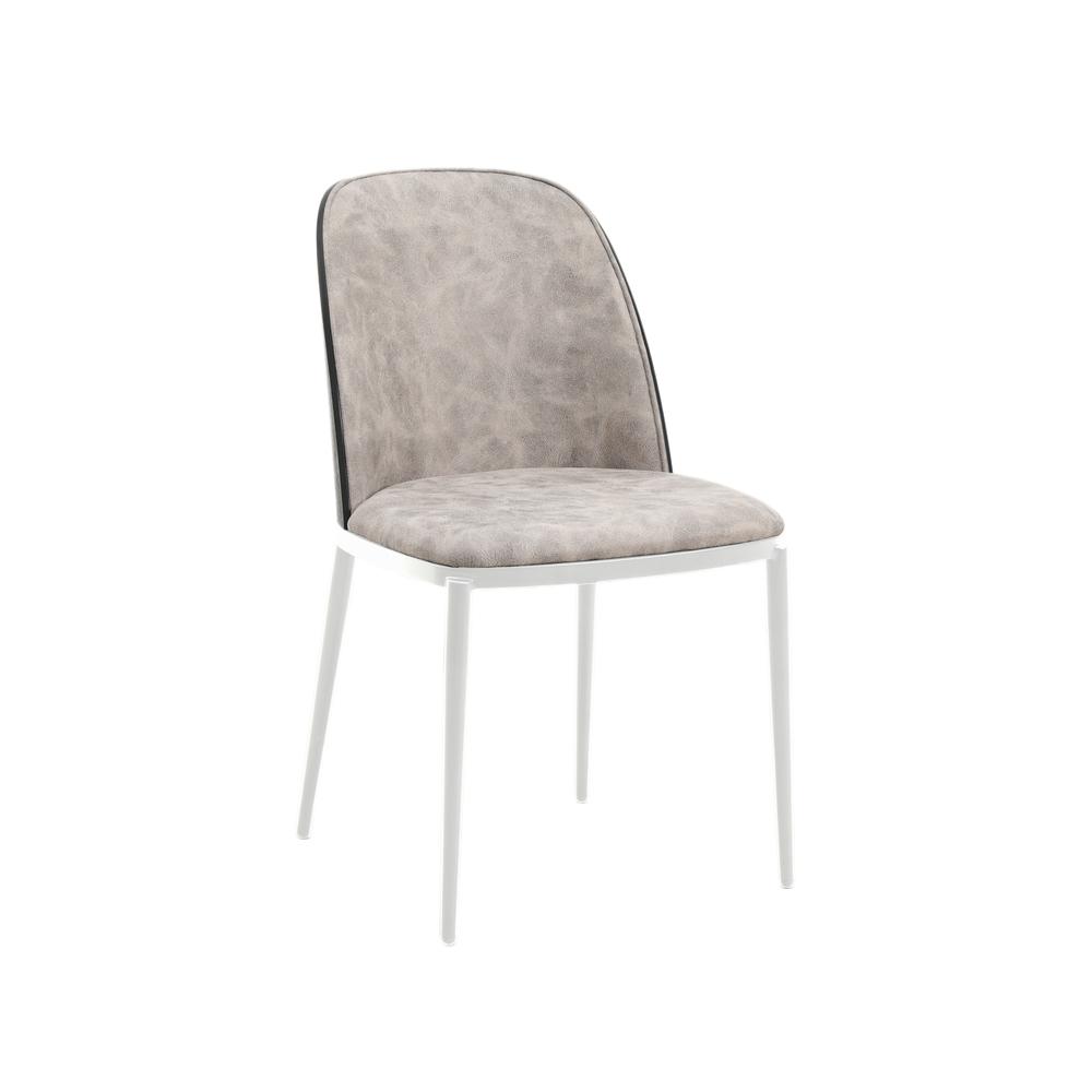 Dining Side Chair with Fabric Seat and White Powder-Coated Steel Frame