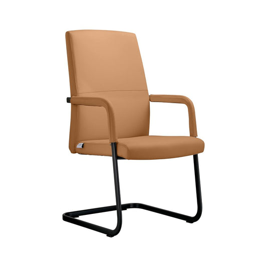 LeisureMod Evander Office Guest Chair in Acorn Brown Leather