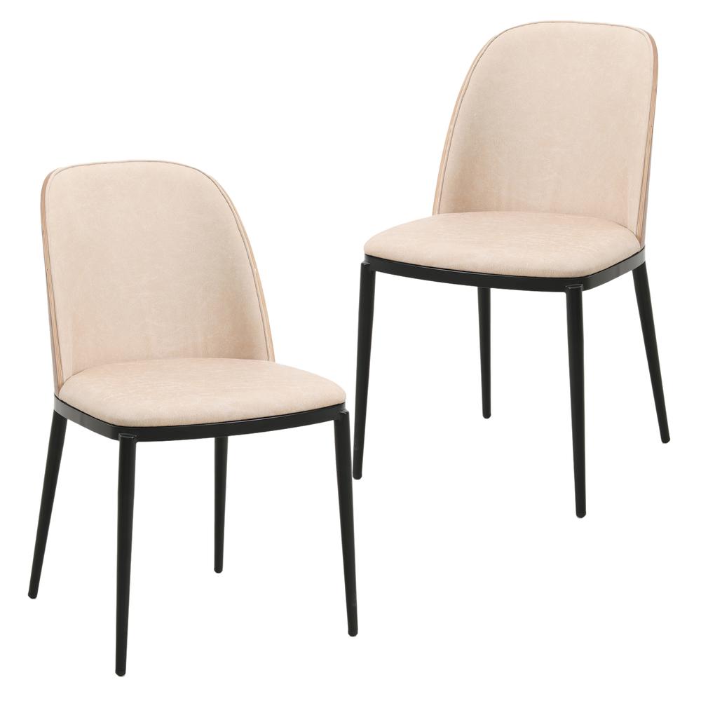 Mid-Century Modern Dining Side Chair with Leather Seat and Steel Frame Set of 2