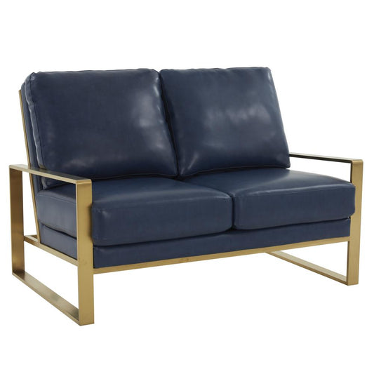 Jefferson - Leather Loveseat - Gold Frame - Navy Blue