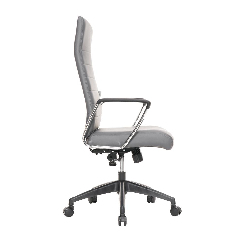 LeisureMod Hilton Modern High-Back Leather Office Chair, Grey