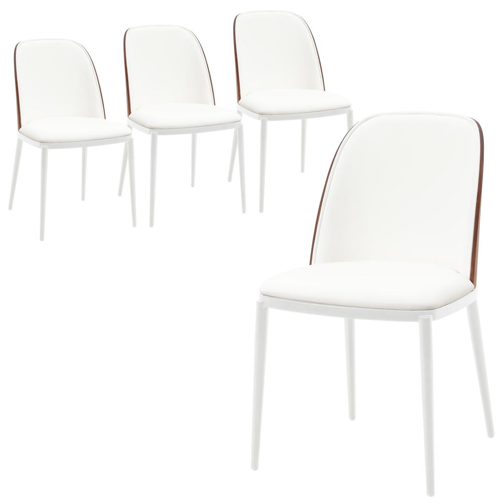 Dining Side Chair with Leather Seat and White Steel Frame, Set of 4