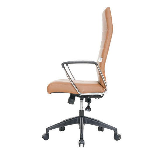 LeisureMod Hilton Modern High-Back Leather Office Chair, Light Brown