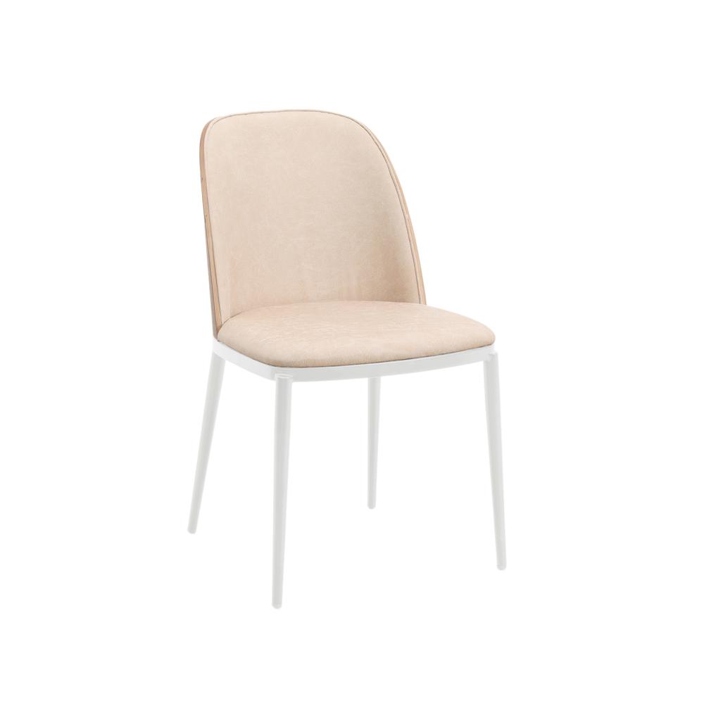 Dining Side Chair with Leather Seat and White Powder-Coated Steel Frame