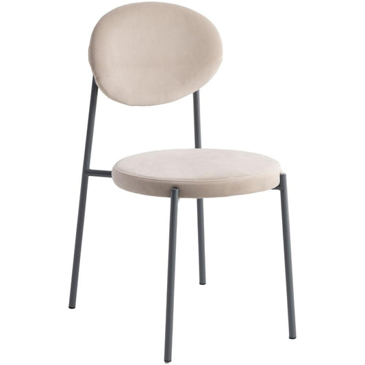 LeisureMod Euston Modern Velvet Dining Chair with Grey Steel Frame, Beige