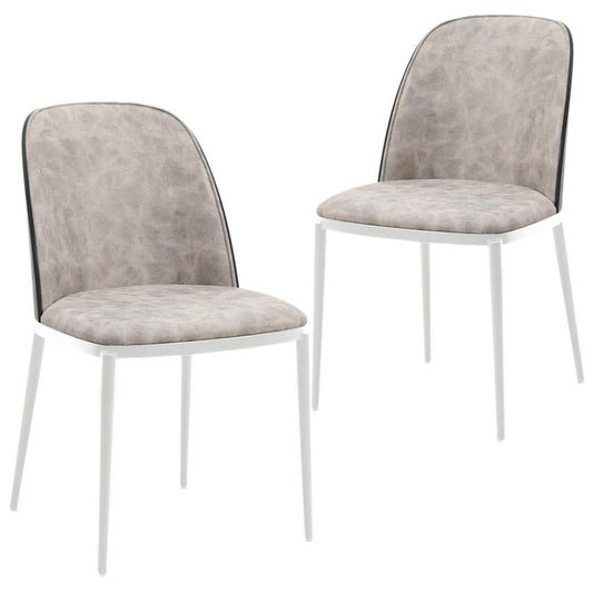 Dining Side Chair with Suede Seat and White Powder-Coated Steel Frame, Set of 2