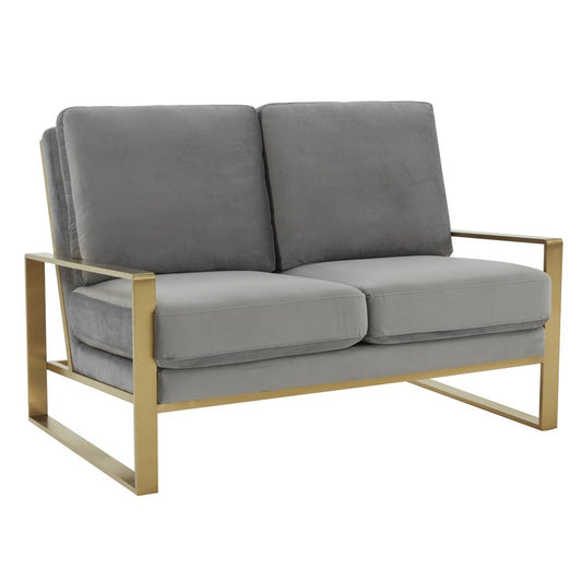 Leisuremod Jefferson Contemporary Modern Velvet Loveseat With Gold Frame, Light Grey