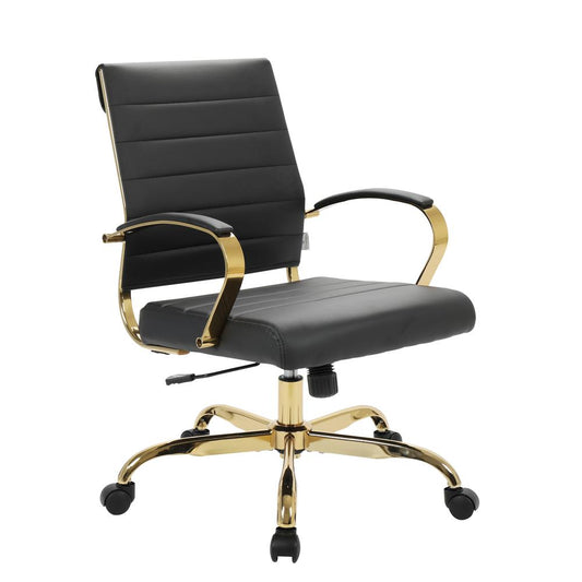 LeisureMod Benmar Home Leather Office Chair With Gold Frame