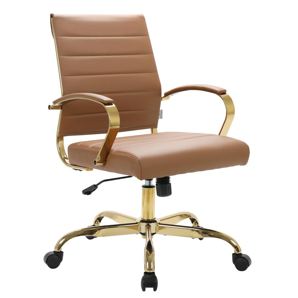 LeisureMod Benmar Home Leather Office Chair With Gold Frame BOG19BRL