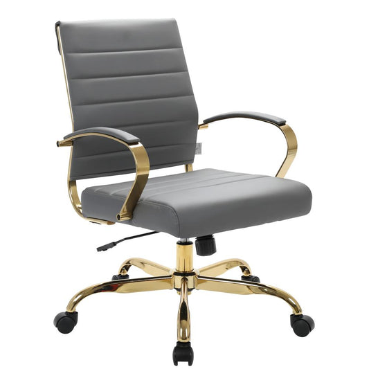 LeisureMod Benmar Home Leather Office Chair With Gold Frame BOG19GRL