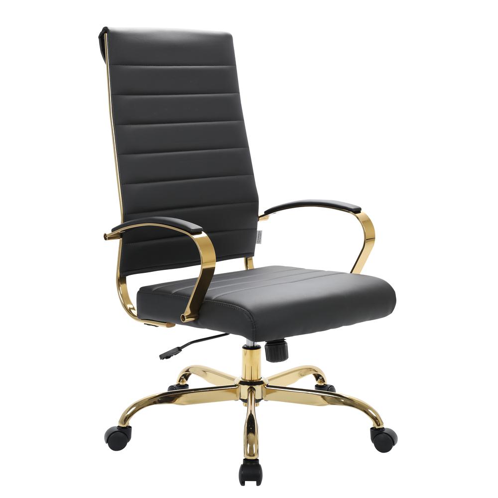 LeisureMod Benmar High-Back Leather Office Chair With Gold Frame BOTG19BLL