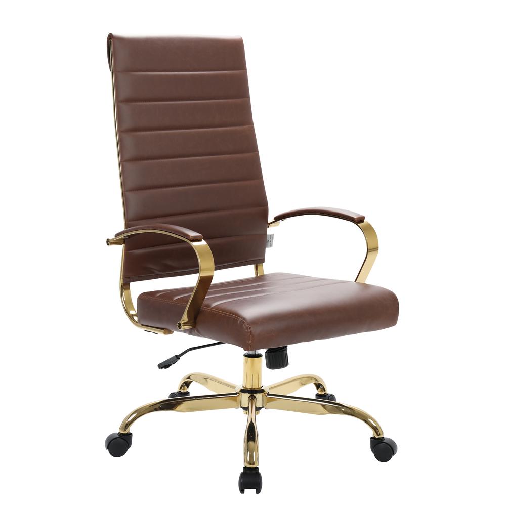 LeisureMod Benmar High-Back Leather Office Chair With Gold Frame BOTG19BRL