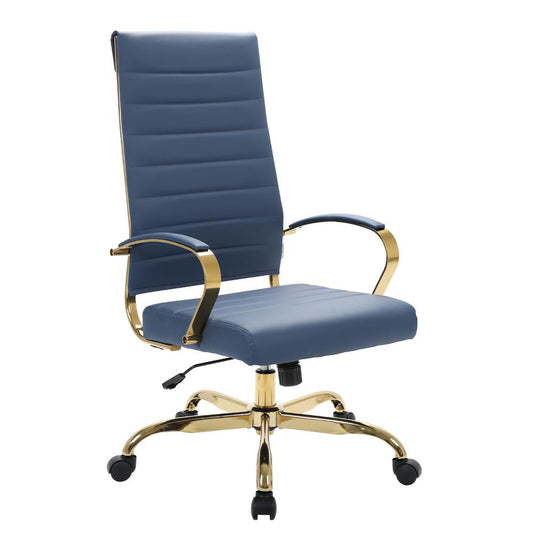 LeisureMod Benmar High-Back Leather Office Chair With Gold Frame BOTG19BUL