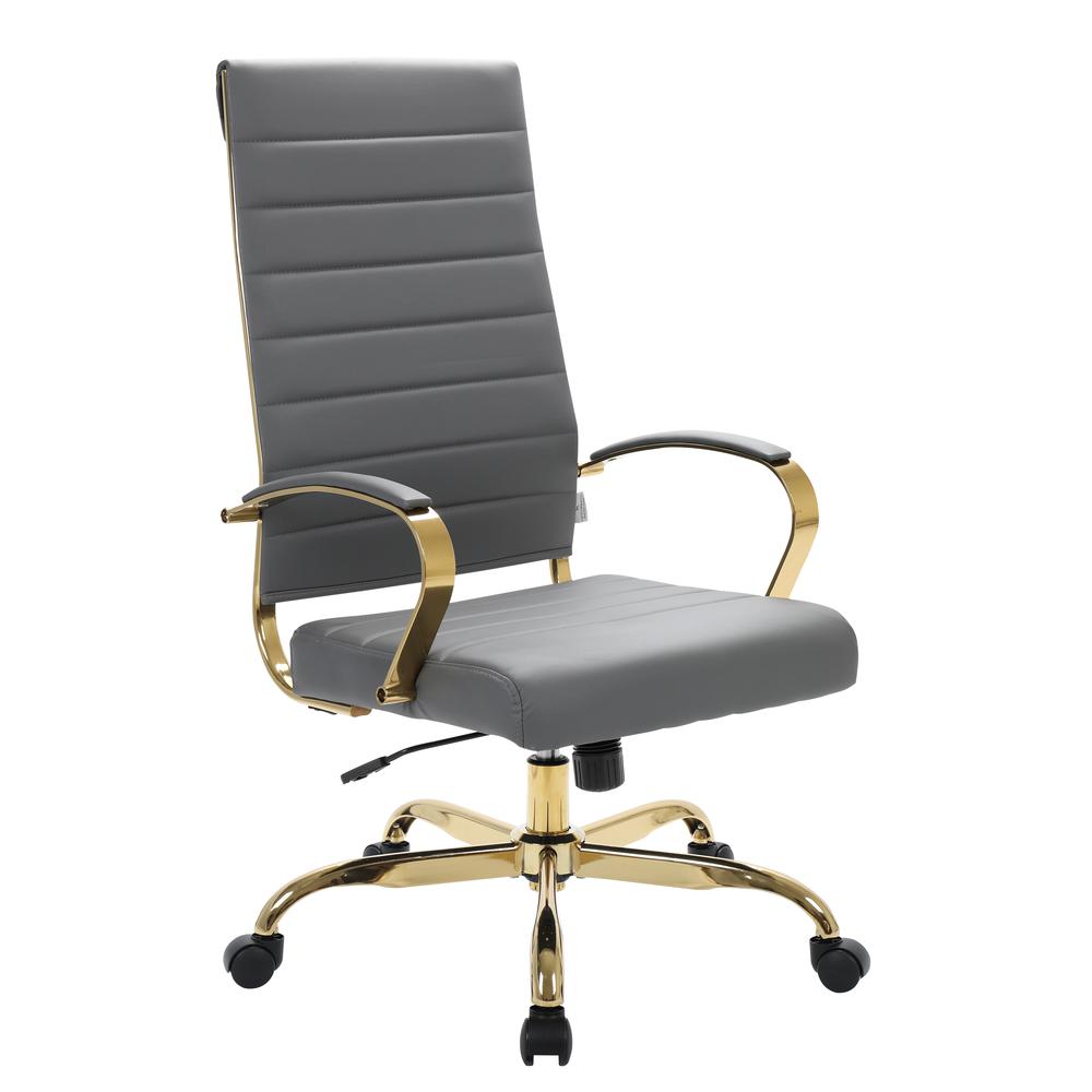 LeisureMod Benmar High-Back Leather Office Chair With Gold Frame BOTG19GRL