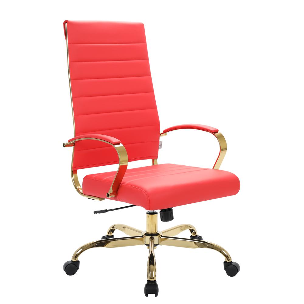 LeisureMod Benmar High-Back Leather Office Chair With Gold Frame BOTG19RL