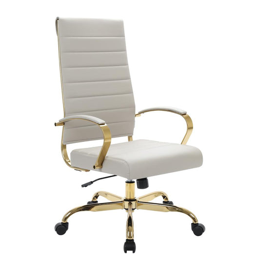 LeisureMod Benmar High-Back Leather Office Chair With Gold Frame BOTG19TL