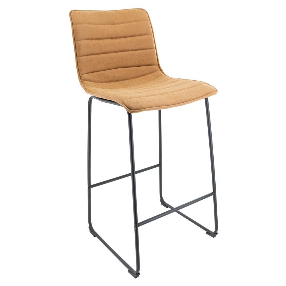 LeisureMod Brooklyn 29.9" Modern Leather Bar Stool With Black Iron Base & Footrest Light Brown