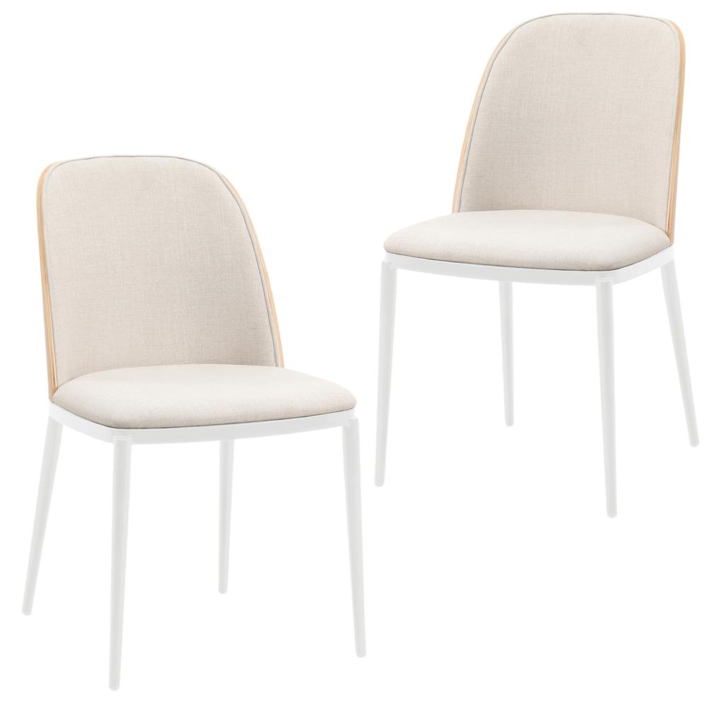 Dining Side Chair with Velvet Seat and White Powder-Coated Steel Frame, Set of 2