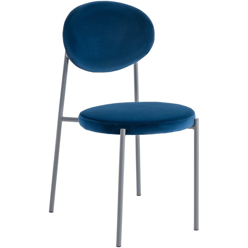 LeisureMod Euston Modern Velvet Dining Chair with Grey Steel Frame, Navy Blue