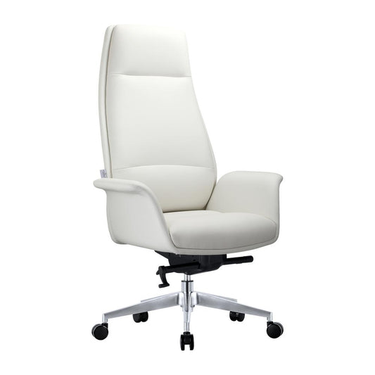 LeisureMod Summit Series Tall Office Chair In White Leather