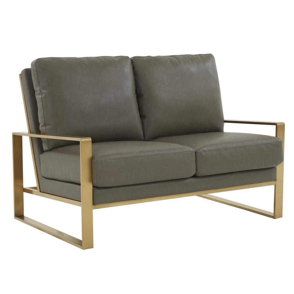 Jefferson - Leather Loveseat - Gold Frame - Grey