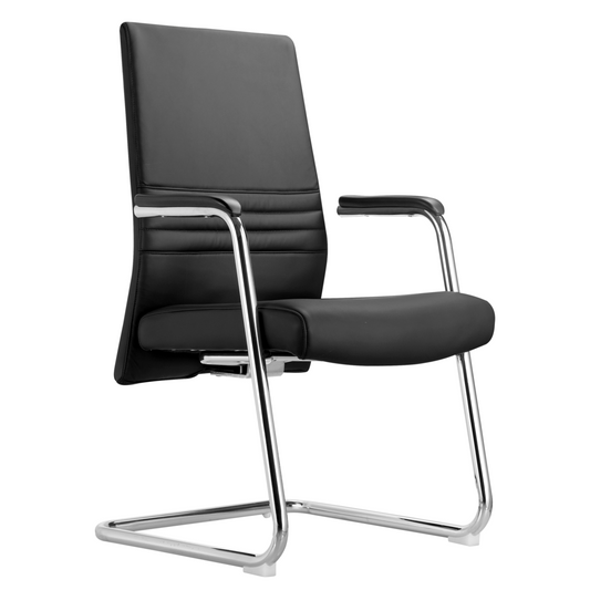 LeisureMod Aleen Series Guest Office Chair In Black Leather