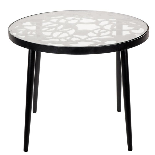 LeisureMod Devon Tree Design Glass Top Aluminum Base Indoor Outdoor End Table DT20BL