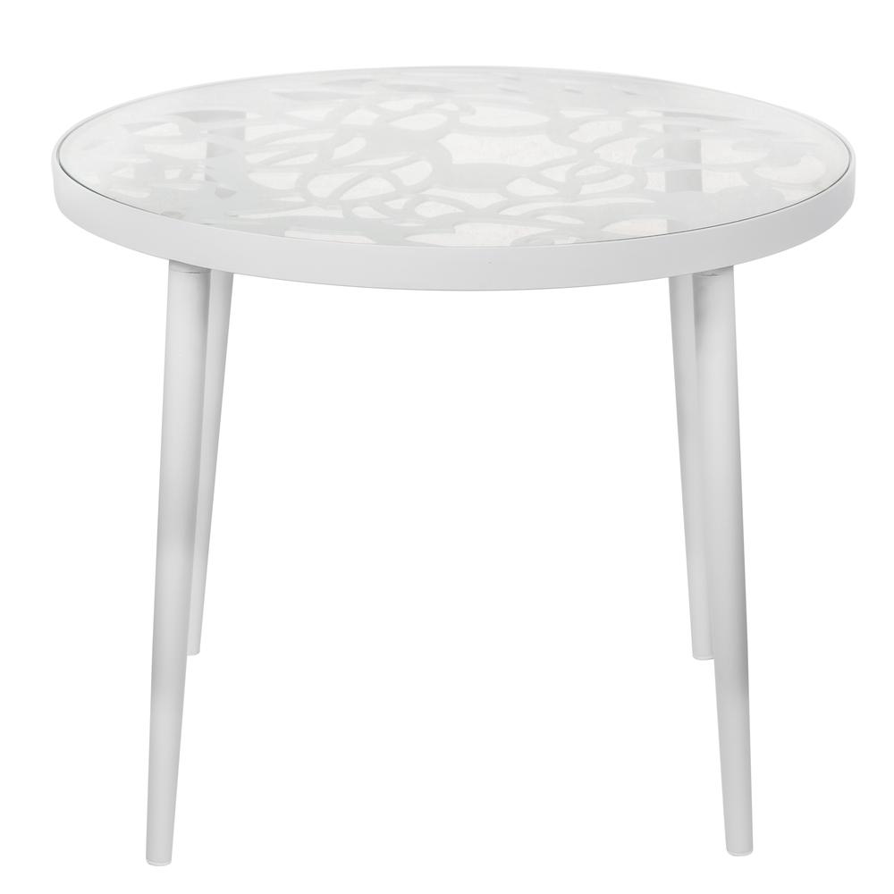 LeisureMod Devon Tree Design Glass Top Aluminum Base Indoor Outdoor End Table DT20W