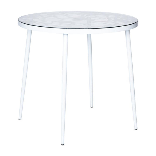 LeisureMod Devon Tree Design Glass Top Aluminum Base Indoor Outdoor Bistro Dining Table DT31W