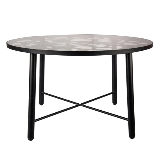 LeisureMod Devon Tree Design Glass Top Aluminum Base Indoor Outdoor Dining Table DT48BL