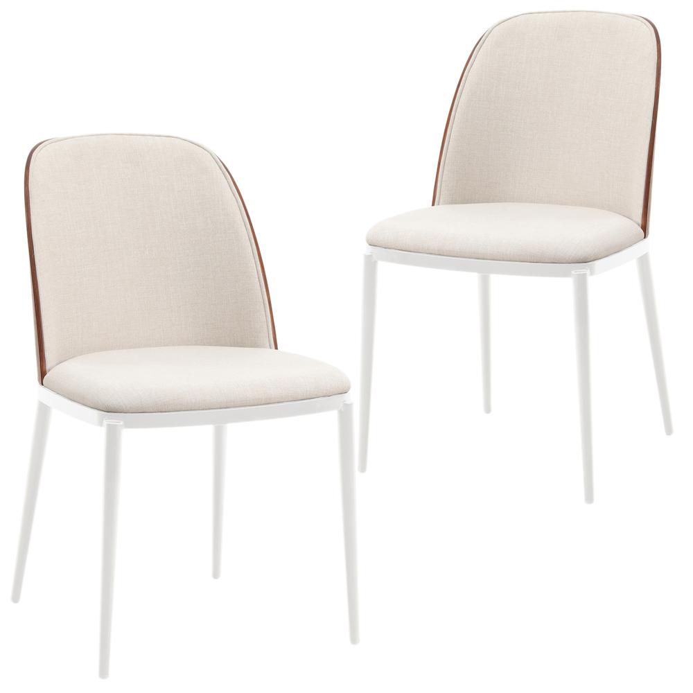 Dining Side Chair with Velvet Seat and White Powder-Coated Steel Frame, Set of 2