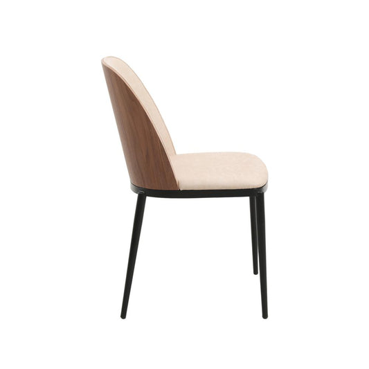 Dining Side Chair with Leather Seat and Powder-Coated Steel Frame