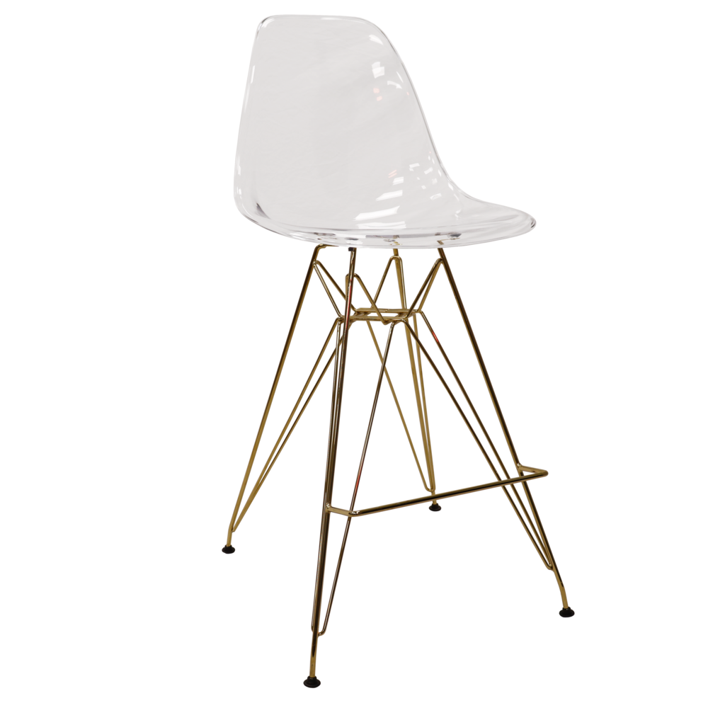 LeisureMod Cresco Modern Acrylic Barstool with Gold Chrome Base and Footrest