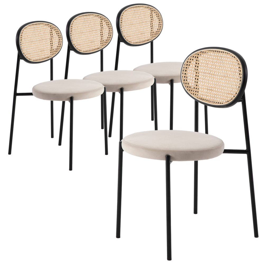 LeisureMod Euston Modern Wicker Dining Chair with Velvet Round Seat Set of 4