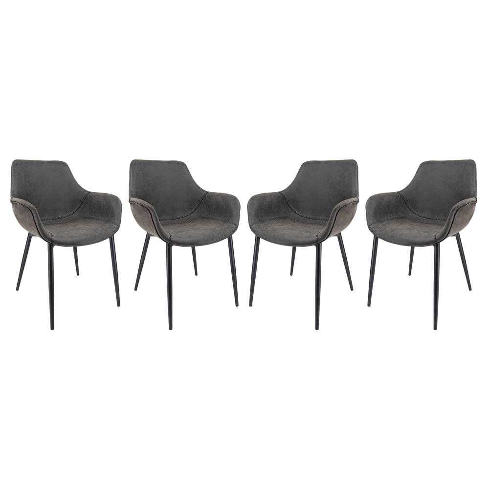 LeisureMod Markley Modern Leather Dining Arm Chair With Metal Legs Set of 4 - Charcoal Black