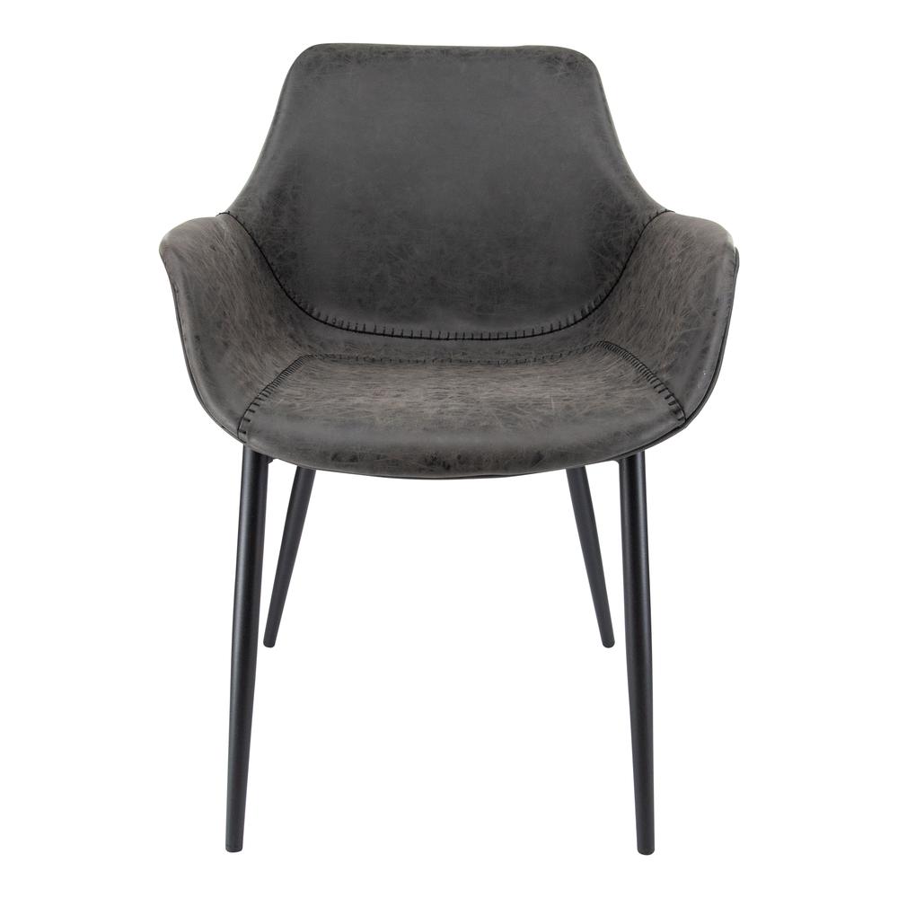 LeisureMod Markley Modern Leather Dining Armchair Kitchen Chairs with Metal Legs… in Charcoal Black