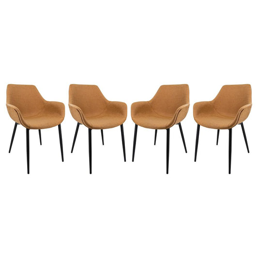 LeisureMod Markley Modern Leather Dining Arm Chair With Metal Legs Set of 4 - Light Brown