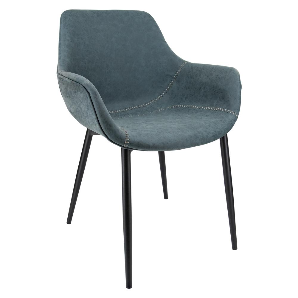 LeisureMod Markley Modern Leather Dining Armchair Kitchen Chairs with Metal Legs in Peacock Blue