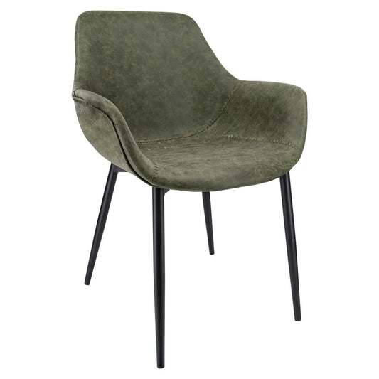 LeisureMod Markley Modern Leather Dining Armchair Kitchen Chairs with Metal Legs… in Olive Green