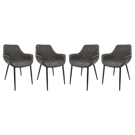 LeisureMod Markley Modern Leather Dining Arm Chair With Metal Legs Set of 4 - Grey