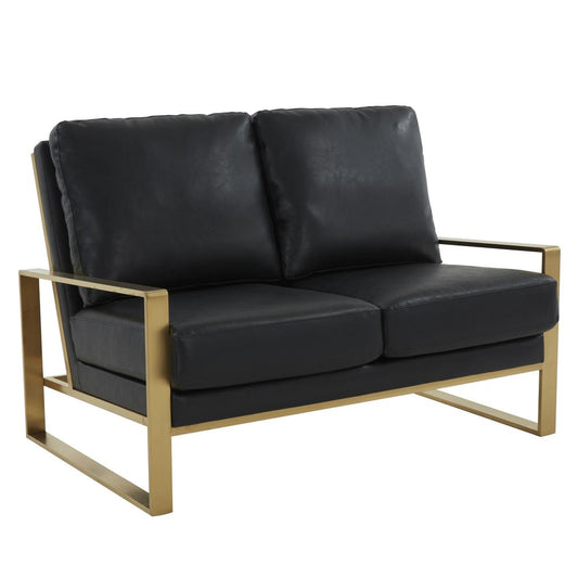 Jefferson - Leather Loveseat - Gold Frame - Black