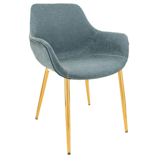 LeisureMod Markley Modern Leather Dining Armchair Kitchen Chairs with Gold Metal Legs… in Peacock Blue