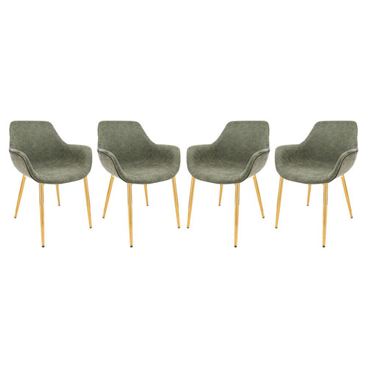 LeisureMod Markley Modern Leather Dining Arm Chair With Gold Metal Legs Set of 4 - Olive Green