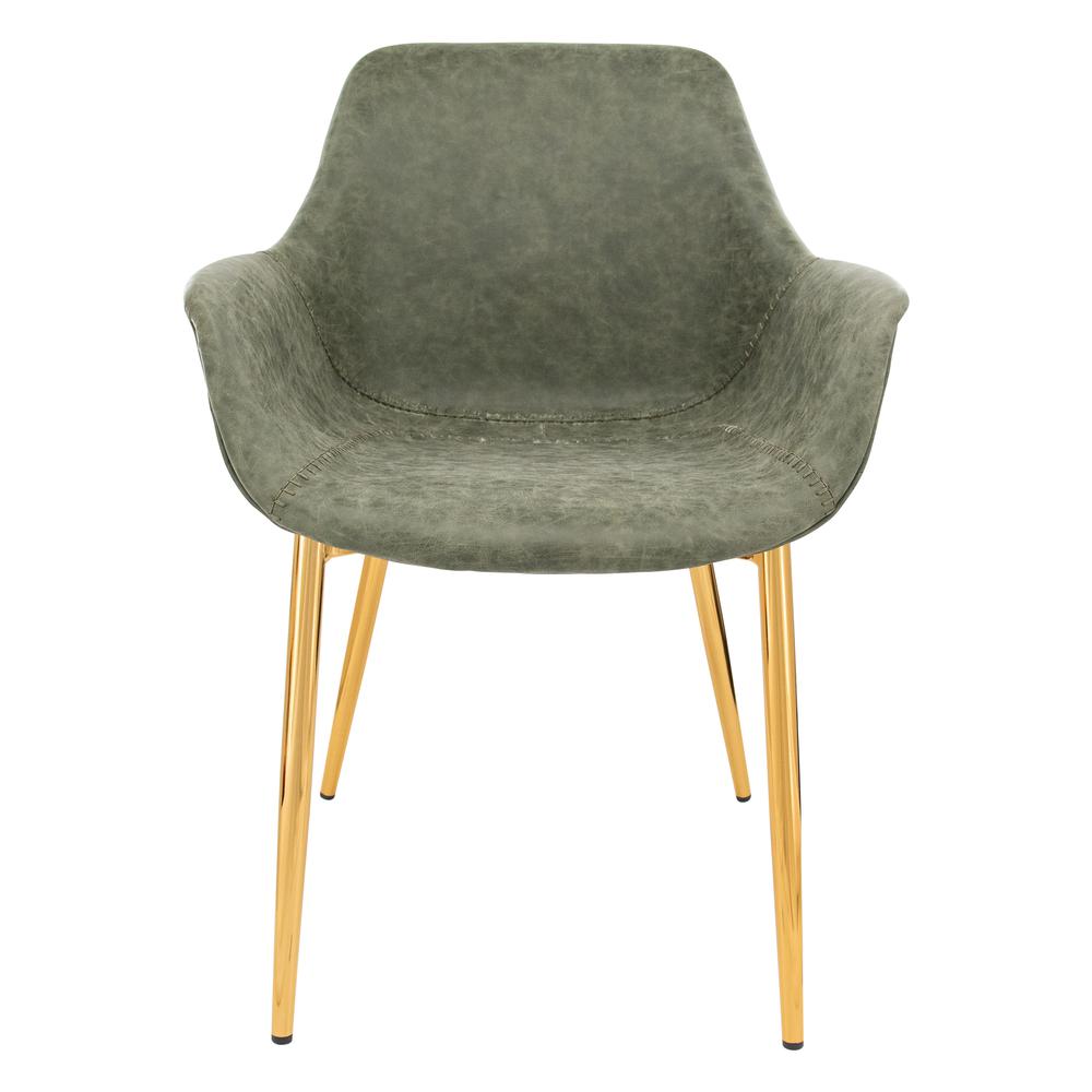 LeisureMod Markley Modern Leather Dining Armchair Kitchen Chairs with Gold Metal Legs… in Olive Green