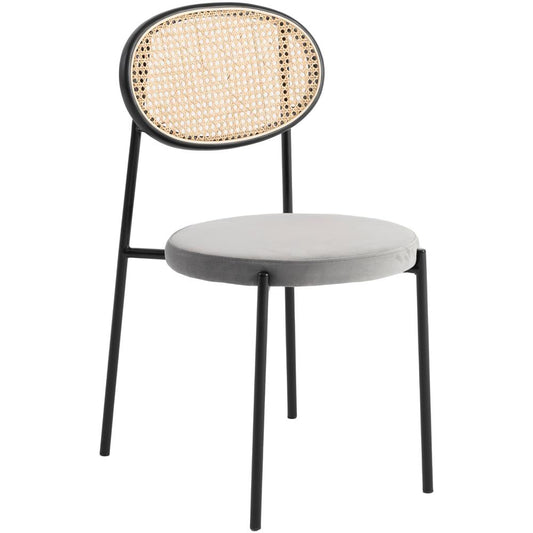 LeisureMod Euston Modern Wicker Dining Chair with Velvet Round Seat, Grey