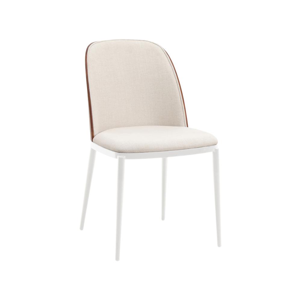 Mid-Century Modern Fabric Dining Side Chair with White Powder-Coated Steel Frame