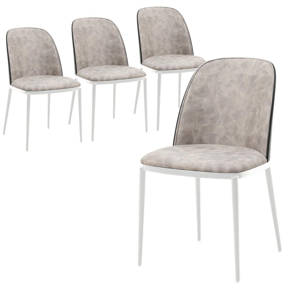 Dining Side Chair with Suede Seat and White Powder-Coated Steel Frame, Set of 4