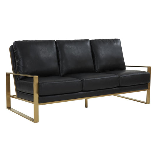 LeisureMod Jefferson Modern Design Leather Sofa With Gold Frame