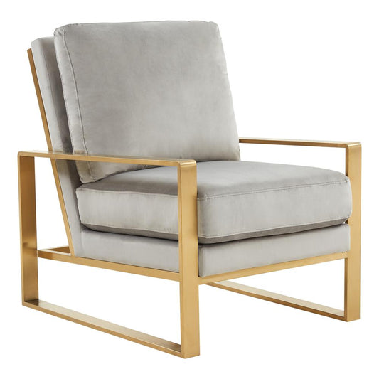 LeisureMod Jefferson Velvet Design Accent Armchair With Gold Brass Finish Frame JA29LGR